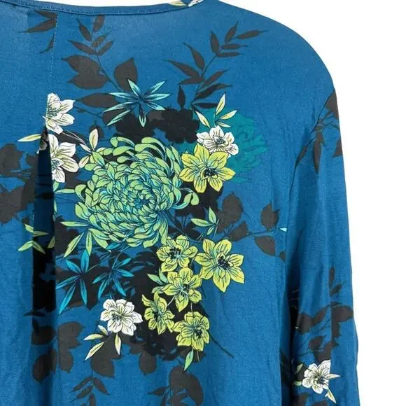 J Jill Wearever Collection Womens Floral Knit Stretch 3/4 Sleeve Blue Top NWT M - Picture 12 of 16